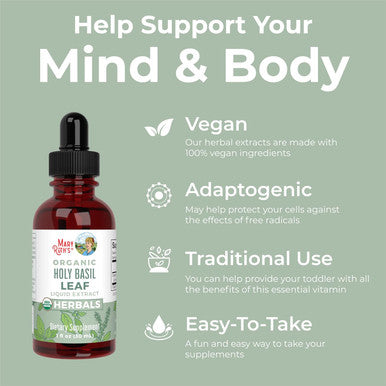Maryruth Organics Holy Basil Sugar | Tulsi Holy Basil Herbal Liquid Drops | Antioxidant | Cognitive Function | Digestive Support | Energy Levels | Vegan | Non-GMO | 1 Fl Oz