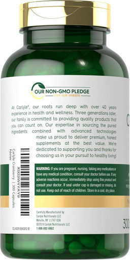 Carlyle Cranberry Pills 15000mg | 300 Capsules | with Vitamin C | Non-GMO Gluten