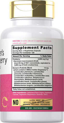 Women'S Cranberry Plus Probiotics | 120 Capsules | With 14 Probiotic Strains | Vegetarian, Non-Gmo, Gluten Free Supplement