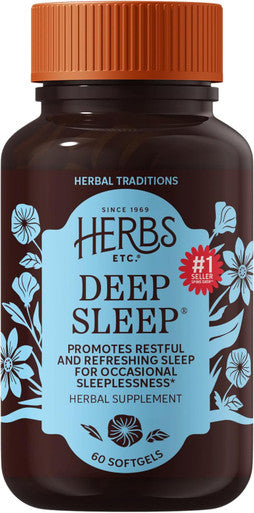 Herbs Etc. Deep Sleep Softgels Holistic Bedtime Supplement for Calming Sleep Aid Chamomile Lemon Balm Extract & Passionflower