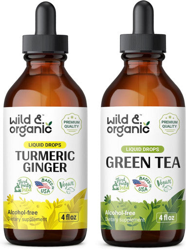 Wild & Organic Turmeric Ginger Tincture 4 Fl Oz & Green Tea Tincture 4 Fl Oz