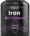 Iron Supplement 2-In-1 Complete Complex - Natural Flow 2X Heme And Chelated Non Heme Iron Bisglycinate, Folate, B And Vitamin C, For Anemia And Blood Building Support, Gentle On Stomach, 90 Caps