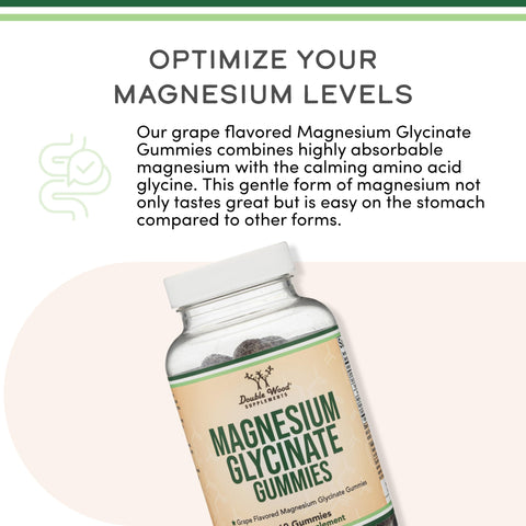 Magnesium Glycinate Gummies (400mg per Serving 30 Day Supply Grape Flavored) High Absorption Magnesium Supplement for Adults or Kids by Double Wood Supplements
