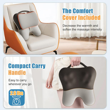 Shiatsu Neck And Back Massager With Heat, Back Massager For Pain Relief Deep Tissue, Massager For Neck And Shoulder Pain, Massage Pillow With Cover, Adjustable Straps & Portable Handle (No Battery)