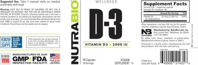 Nutrabio Vitamin D (2000 IU) Immune Support - 90 Vegetable Capsules