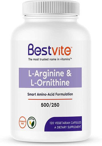 L-Arginine L-Ornithine 500-250 (120 Vegetarian Capsules) - No Stearates - No Fillers - Vegan - Non GMO - Gluten Free - No Calcium Silicate