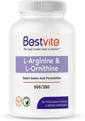 L-Arginine L-Ornithine 500-250 (120 Vegetarian Capsules) - No Stearates - No Fillers - Vegan - Non GMO - Gluten Free - No Calcium Silicate