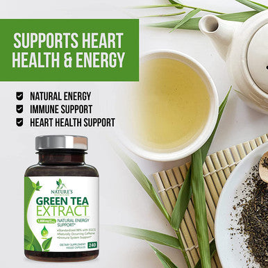 Green Tea Extract 98% Standardized EGCG - 3X Strength for Natural Energy - Heart Support with Polyphenols - Gentle Caffeine - 240 Capsules