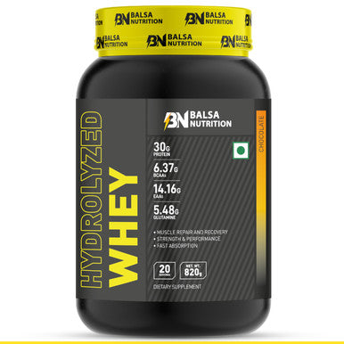 Balsa Nutrition Hydrolyzed Whey Protein Powder 820g, 30 Grams of Protein for Muscle Support & Recovery, 100% Hydrolyzed Whey Protein Isolate with Amino Acids | Chocolate Flavour, 20 Servings