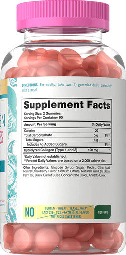 Carlyle Collagen Gummies | 180 Count | Type 1 & 3 | Strawberry Flavor Beauty Supplement | Hydrolyzed Collagen for Women & Men | Non-GMO, Gluten Free