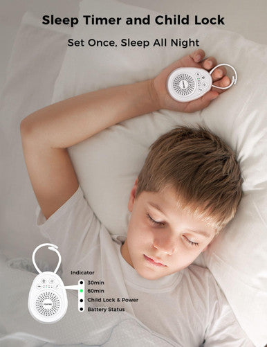 Foxfine Portable Sound Machine Travel White Noise Machine With 30 Soothing Sounds Timer & Memory For Sleeping Baby Adults White