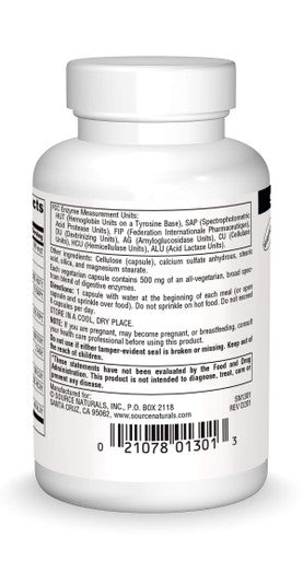 Source s Essential Enzymes 500mg Bio-Aligned Multiple Enzyme Supplement Herbal Defense for Digestion, Gas, Constipation & Bloating Relief - Supports Immune System - 60 Vegetarian Capsules