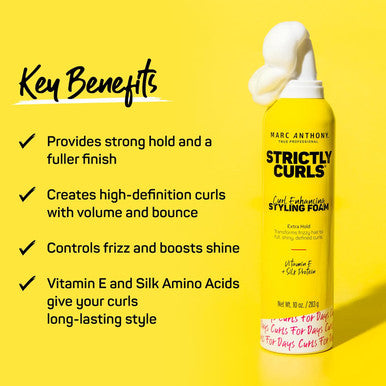 Marc Anthony Strictly Curl Enhancing Styling Foam , Extra Hold - Vitamin E & Silk Proteins Transforms Frizzy Hair to Full , Shiny , Defined Curls - Sulfate-Free Anti-Frizz Mousse