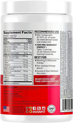 USN Amino Stim EAAs (Essential Amino Acids) + Energy, 125mg Caffeine, 6g Essential Amino Acids, Hydration Complex, Muscle Growth Recovery, Fruit Punch, 10.05 Ounce (Pack of 1),30 Serving,F1AMS0002030