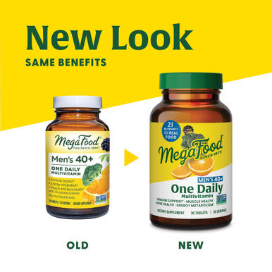 MegaFood Men's 40+ One Daily Multivitamin for Men with Vitamin B Vitamin D3 Selenium Zinc and Real Food Immune Support Energy Metabolism and Muscle and Bone Health Non GMO Vegetarian 30 Tabs