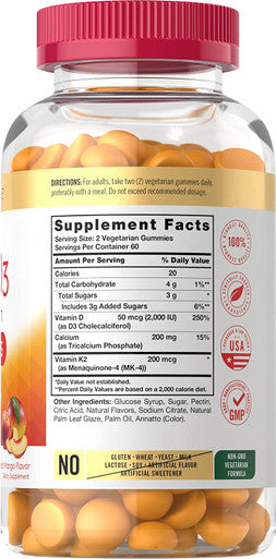 D3, K2, & Calcium Gummies | 120 Count | Vegetarian, Non-GMO, and Gluten Free Vitamin Supplement | by Carlyle