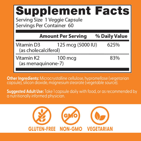 Doctor'S Best Vitamin D3 And K2 Supplement For Men & Women - Vitamin D3 5000 Iu K2 As Mk-7 Bone Health Support Gluten Free Non Gmo Vegetarian Capsules 60 Veg Caps