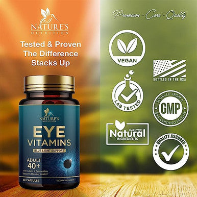 Eye Vitamin & Mineral Supplement - With Lutein, Zeaxanthin, Vitamin C, & Zinc - Natural Vision & Macular Health Support For Sensitivity & Dryness - 60 Capsules