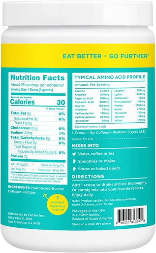 Further Food Premium Unflavored Collagen Peptides Powder Supplement Premium GrassFed Keto Protein Hydrolyzed Collagen Powder for Maximum Absorption for Men and Women28 Servings