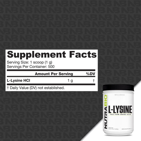 Nutrabio L-Lysine Powder 500G Essential Amino Acid For Protein Metabolism Collagen Support & Immune Health Pure Unflavored Non-Gmo Vegan 500 Servings