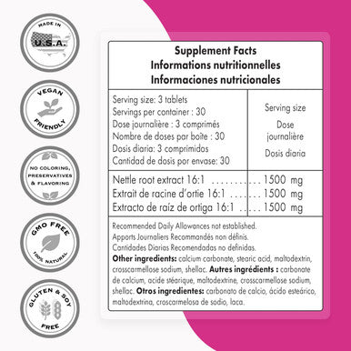Supersmart Nettle Root Extract 1500 mg Per Day Extract of Stinging Nettle Root Support Healthy Urinary Tract Prostate Supplements for Men NonGMO 90 Tablets.