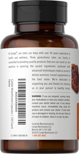 Carlyle Reishi Mushroom Capsules 5000 mg | 120 Count | Non-GMO and Gluten Extract Supplement | Wiseshroom