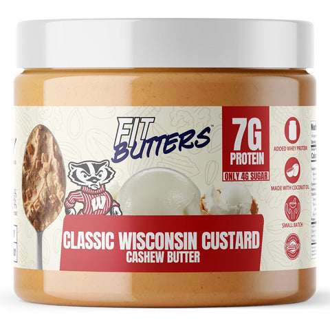 Fit Butters Birthday Cake Cashew Almond Butter Spread - Added Protein and Coconut Oil, Low Carb, Low Sugar, Gluten Free, Complete Protein Dessert Flavored Nut Butter