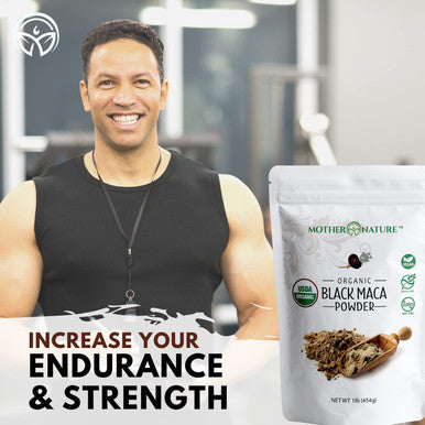 Mother Nature Organics Superfoods for Organic Living Organic Raw Black Maca Root Powder Premium Usda Certified Ideal For Men and Women Boost Workouts Enhance Muscle Recovery Non-Gmo Vegan Superfood