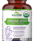 Zazzee Usda Organic Vitex, 500 Mg Strength, 120 Vegan Capsules, 4 Month Supply, Standardized And Concentrated 4X Extract, Whole