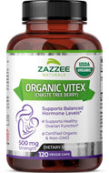 Zazzee Usda Organic Vitex, 500 Mg Strength, 120 Vegan Capsules, 4 Month Supply, Standardized And Concentrated 4X Extract, Whole
