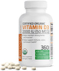 Bronson Vitamin D3 2,000 IU (1 Year Supply) for Immune Support, Healthy Muscle Function & Bone Health, High Potency Organic Non-GMO Vitamin D Supplement, 360 Tablets
