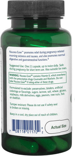 Vitanica Nausea Ease Supports The GI Tract Due to Morning Sickness Digestive Support Vegan 60 Capsules