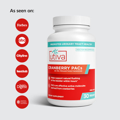 Szio+ Utiva Cranberry PACs Clinically Studied Ingredients 36mg PACs Extract UTI Prevention for Women Urinary Tract Health Cranberry Supplement Pills for Bladder Health 30 Vegi Capsules