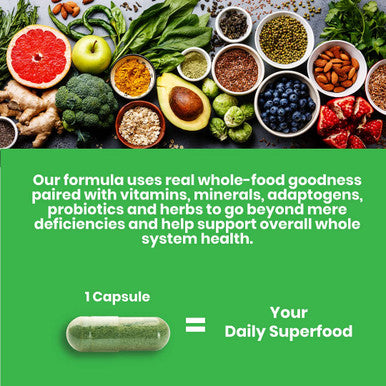 Paradise Herbs Earth's BlendAÃƒâ€šÃ‚Â® Organic Superfood Multivitaman with Iron Antioxidants Probiotics Adaptogens Vitamins A, B, C, D, K2 120 Vegetarian Capsules