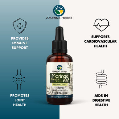 Amazing Herbs Moringa Leaf Extract - Premium Moringa Oleifera, Gluten-Free, Improves Mood, Supports Sleep, & Promotes Joint Health - 1 Fl Oz