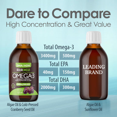 Aquaomega Ultimate Strength Plant-Based Omega 3 High Dha Supplement, Omega 3 Supplements Liquid With Epa From Omega 3 Algae Oil, 2000Mg Of Vegan Omega 3, 225Ml Grape