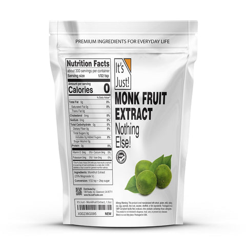 It's Just! - 100% Monkfruit Extract Powder, Keto Friendly Sweetener, Monk Fruit, Sugar-Free, Non-GMO, Non-Glycemic (25% Mogroside V, 1.5oz / 42g)