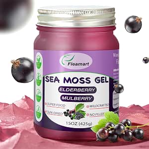 Natural Wildcrafted Irish Sea Moss Gel, Elderberry Flavor, 15 OZ, Raw Vegan | Made in USA, Vegan Superfood, Gluten Free, Non-GMO