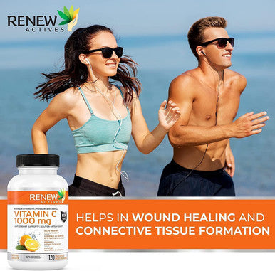Renew Actives Maximum Strength Vitamin C 1000Mg - Antioxidant & Immune Booster For Overall Health, Strong Bones, Teeth & Gums - Non-Gmo, Sugar Free, 4-Month Supply (120 Vegan Capsules)