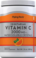 Piping Rock Vitamin C Powder Supplement | 2000 Mg | 24Oz | Water Soluble Crystals | Vegetarian Non-Gmo Gluten Free