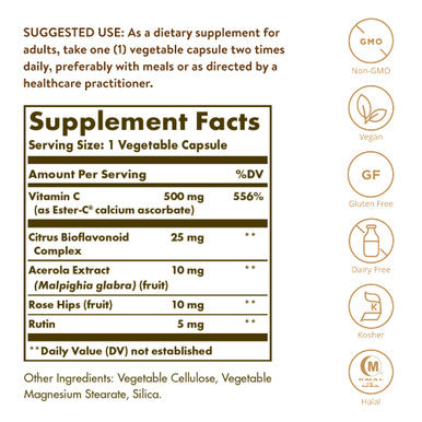 Solgar Ester-C Plus 500 mg Vitamin C (Ascorbate Complex) 100 Vegetable Capsules