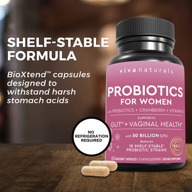 Probiotics for Women with 50 Billion CFU from 18 Strains (60 Capsules) - Shelf-Stable Probiotics for Digestive Health, Made with Prebiotics and Cranberry, Supports Vaginal Health & Gut Health