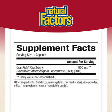 CranRich by Natural Factors Super Strength Cranberry Concentrate Antioxidant Supplement for Urinary Tract Support NonGMO 180 Capsules