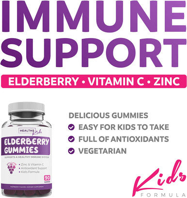 Elderberry Gummies for Kids with Vitamin C Zinc 90 Delicious Raspberry Gummies Immune Support Supplement for Children Sambucus Elderberry Gummies 3 Months Supply Vegetarian No Pills
