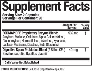 Arthur Andrew Medical - FODMAP DPE, Digestive Probiotics and Enzymes, Relief for FODMAP Intolerance and Highly Fermentable Foods, Vegan, Non-GMO, 180 Capsules