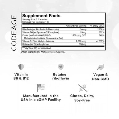 Codeage Methylfolate B Complex Supplements - 5 MTHF, Methylcobalamin 1000mcg Methylated Vitamin B12, Riboflavin, , Vitamins B6, Methylation Cycle MTHFR - 2 Months - 120 Capsules