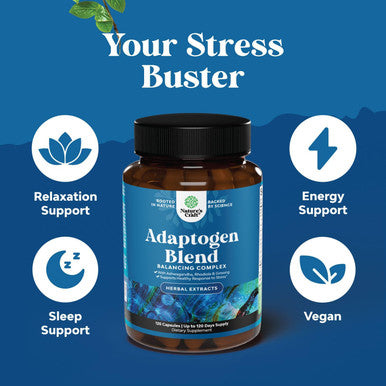 Natures Craft Herbal Adaptogen Mood Support Supplement - Calming Adaptogens Supplement for Stress & Cortisol Management with Ashwagandha Rhodiola Rosea & Maca Root - Vegan Non GMO & Daytime Friendly -120ct