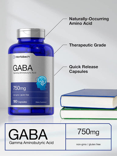 GABA 750mg | 180 Capsules | Gamma Aminobutyric Acid Supplement | Non-GMO, Gluten Free | by Horbaach