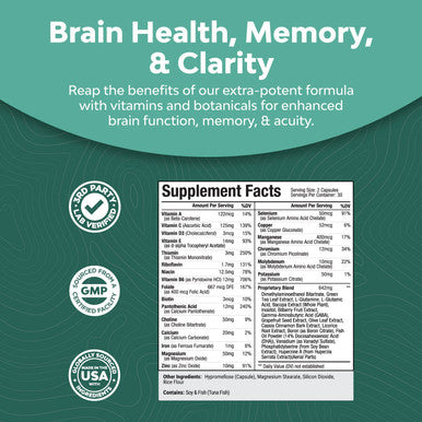 Enhance Brain Memory, Boost Focus, Improve Clarity Mind Booster Supplement for Men and Women Contains Vitamins and Pure Herbal Ingredients a Natural Cognitive Brain Nutrition