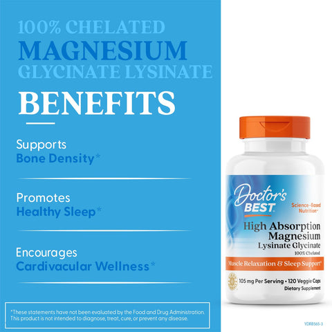 Doctor'S Best High Absorption Magnesium Glycinate Lysinate Supplement For Sleep Support - Chelated Magnesium Capsules For Women & Men 105 Mg Per Serving Calm Support Vegan 120 Veg Caps